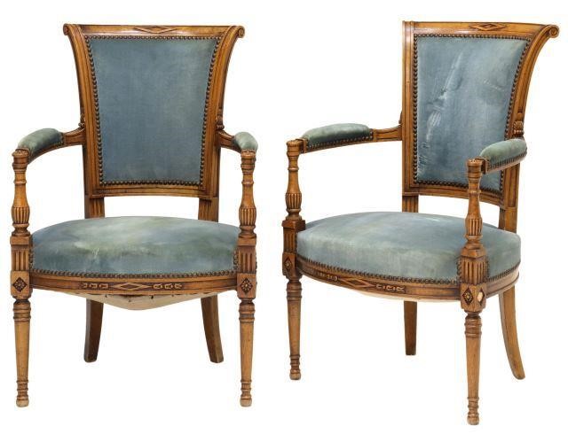 Appraisal: pair French Louis XVI style armchairs th c frame in