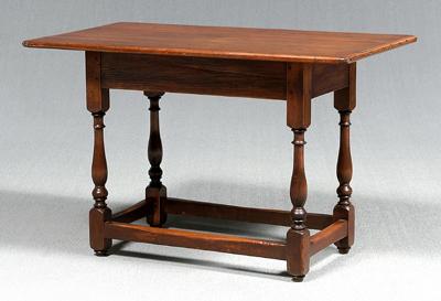 Appraisal: Pine stretcher base tavern table top with breadboard ends baluster