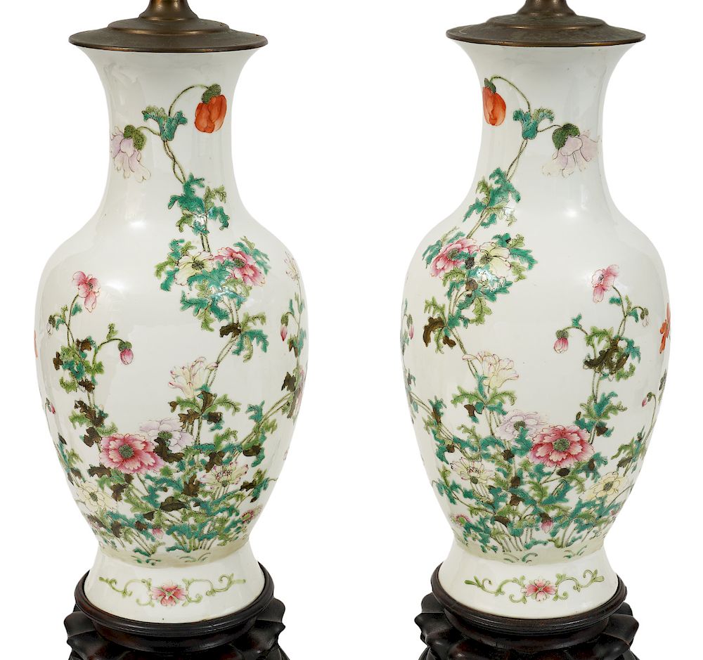 Appraisal: Pair Chinese Porcelain Tall Table Lamps Pair of Chinese porcelain