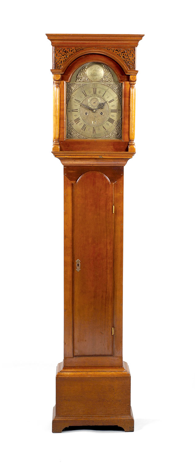 Appraisal: NEW ENGLAND CHIPPENDALE CHERRY TALL CASE CLOCK WITH HEART CUT-OUTS