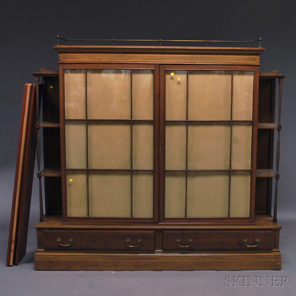 Appraisal: Inlaid Mahogany Glazed Two-door Bookcase th century the bookcase with