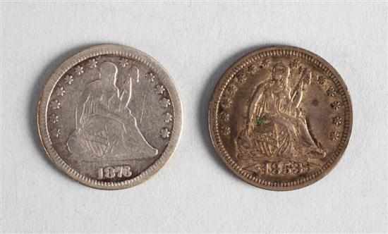 Appraisal: Two United States Seated Liberty silver quarter dollars comprising with