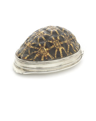 Appraisal: A George II silver mounted turtle shell snuffbox by Peter