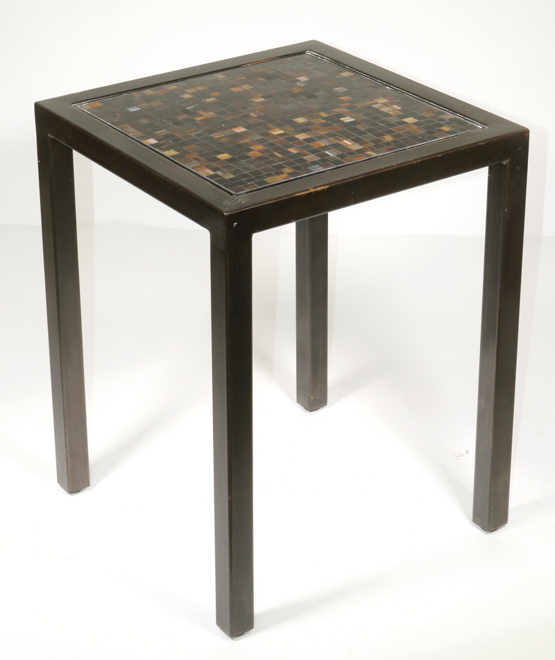 Appraisal: LAMP TABLE Metal base table with drop in slag glass