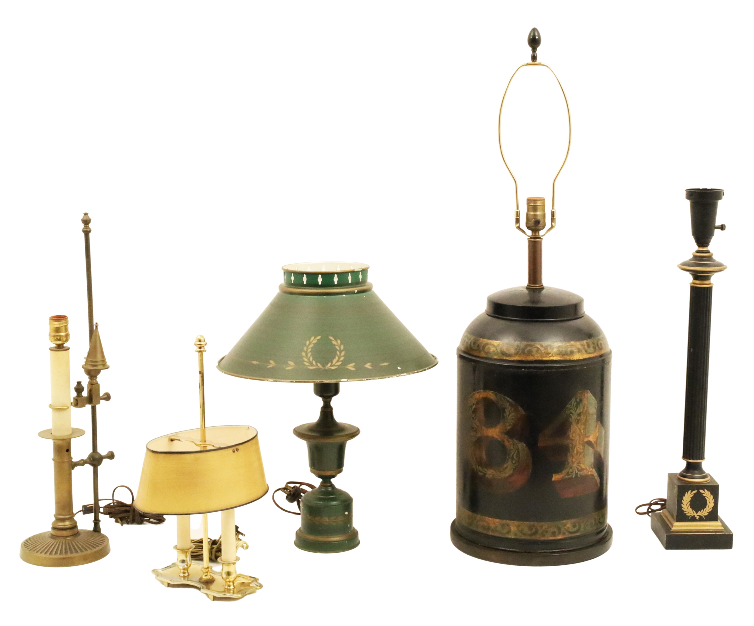 Appraisal: PIECE LOT OF TOLE AND BRASS LAMPS piece lot of