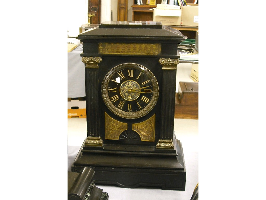 Appraisal: Black slate and ormolu mounted two train mantel clock the