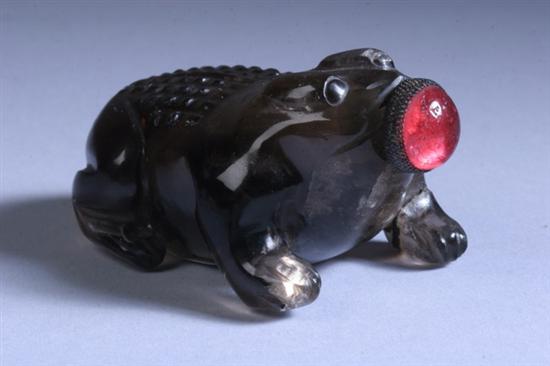 Appraisal: CHINESE SMOKY QUARTZ FROG SNUFF BOTTLE - in long