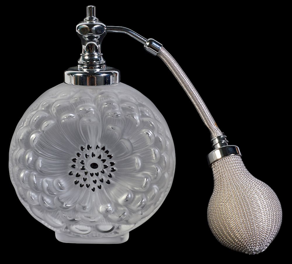 Appraisal: Lalique Dahlia Perfume Bottle W Atomizer Lalique frosted Dahlia perfume