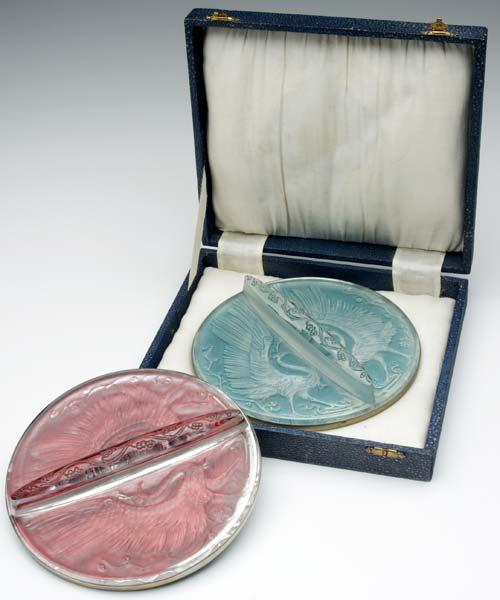 Appraisal: RENE LALIQUE Deux Oiseaux two mirrors of clear and frosted