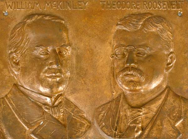 Appraisal: A bronze relief decorated plaque of Presidents McKinley and Roosevelt