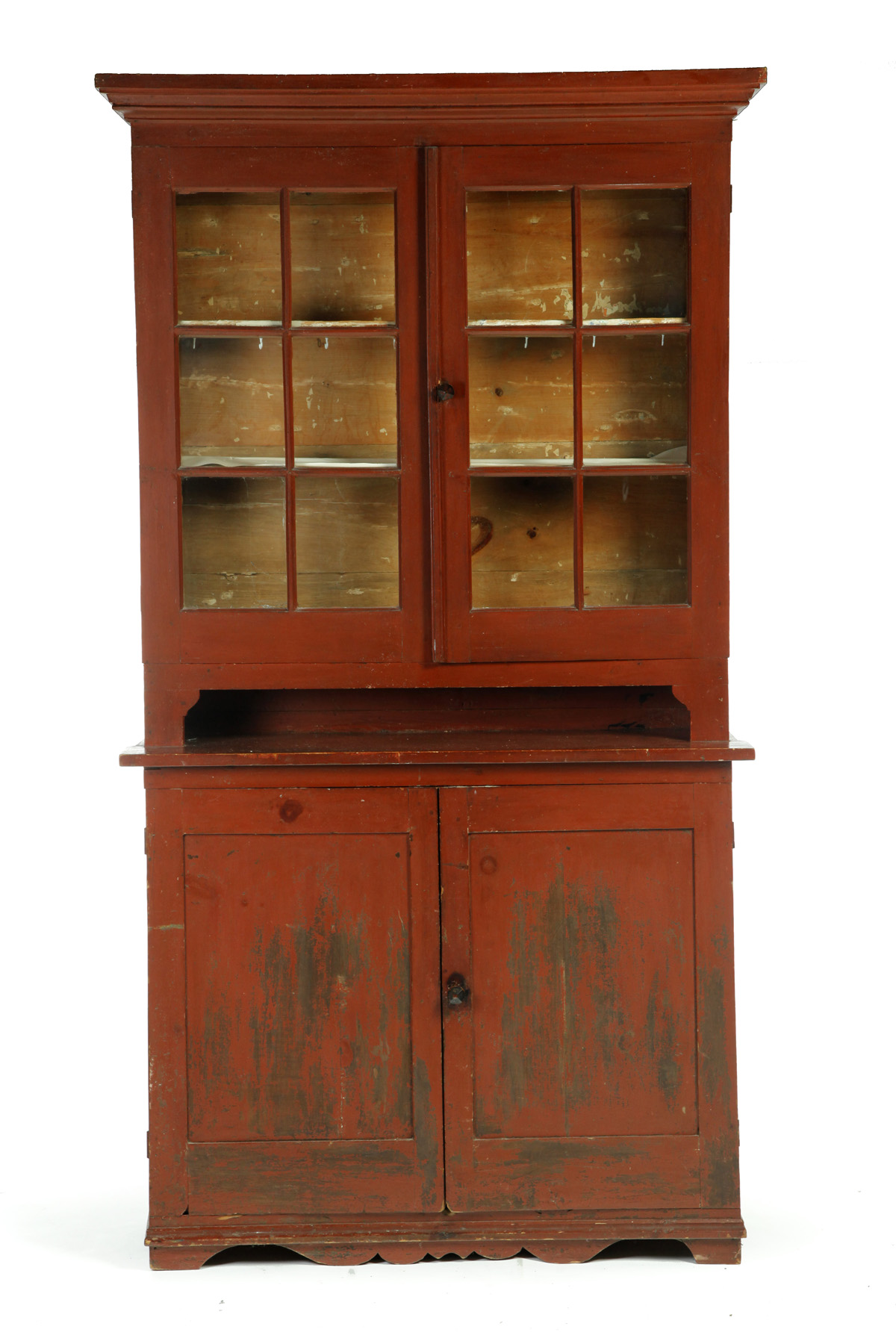 Appraisal: PAINTED ONE-PIECE STEPBACK CUPBOARD American nd quarter- th century pine