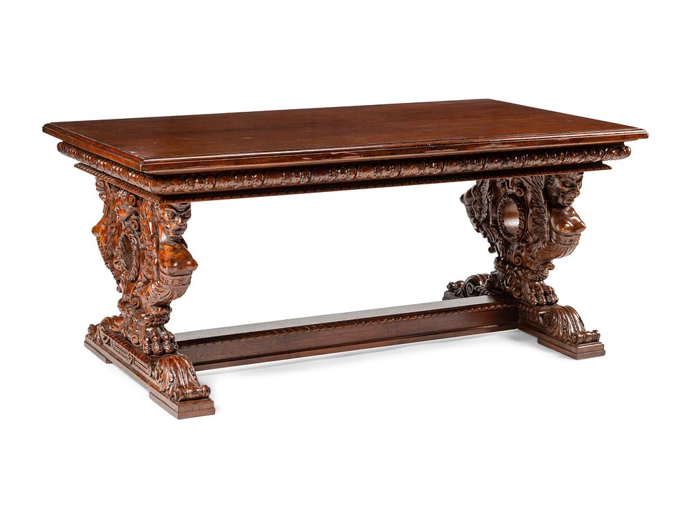 Appraisal: A Renaissance Revival Carved Walnut Library Table A Renaissance Revival