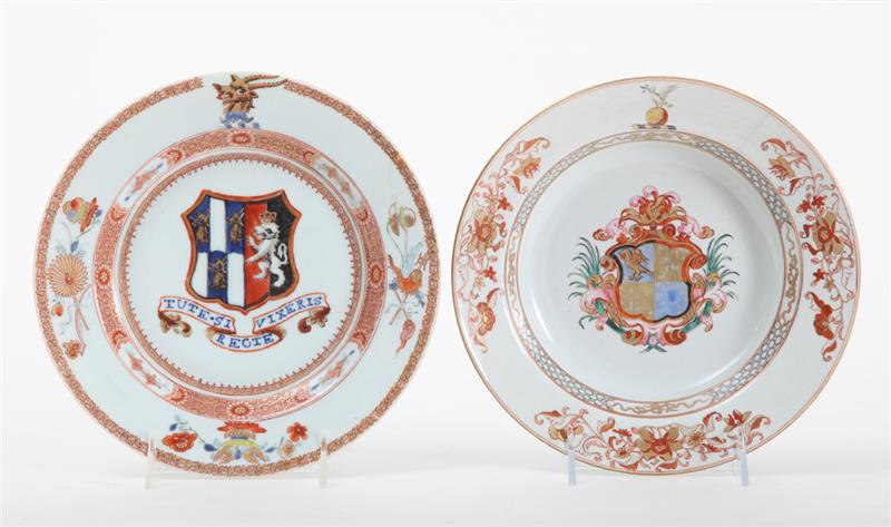 Appraisal: CHINESE EXPORT FAMILLE VERTE ARMORIAL PORCELAIN SOUP PLATE AND A