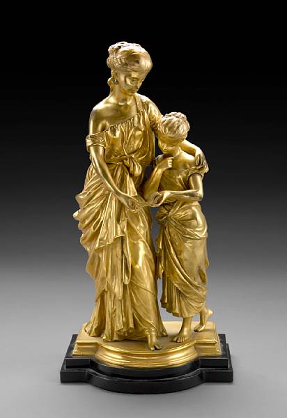 Appraisal: A French gilt bronze figural group th century Modeled as