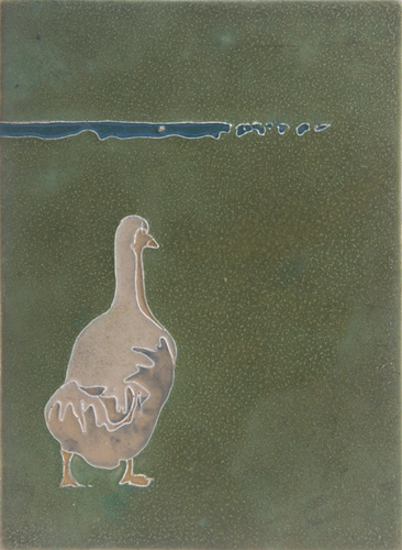 Appraisal: OWENS Vertical tile decorated in cuenca with a goose by