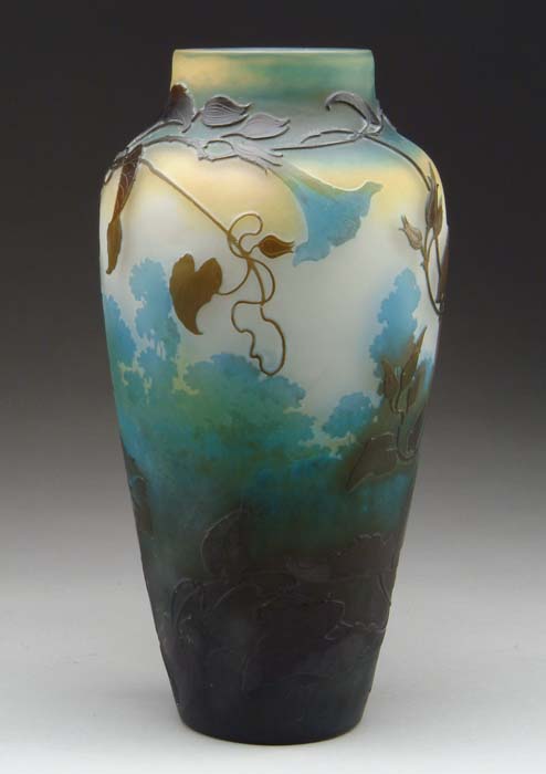 Appraisal: GALLE VASE Highly unusual scenic vase with blue and brown