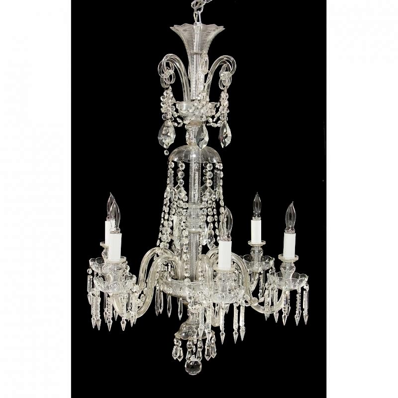 Appraisal: Vintage Crystal Six Arm Chandelier drop prism and swags throughout