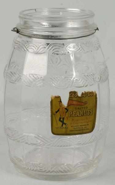 Appraisal: Planter's Peanut Barrel Shaped Peanut Jar Description Partial label and