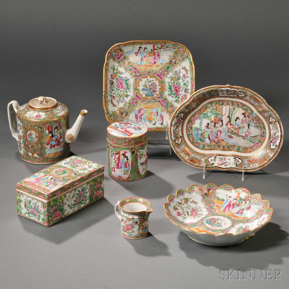 Appraisal: Seven Chinese Export Porcelain Famille Rose Palette Items mid- th