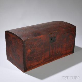 Appraisal: Paint-decorated Dome-top Trunk New England early th century the dovetail-constructed