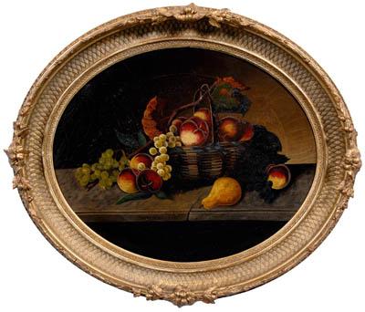 Appraisal: American School still life painting basket of peaches grapes pears