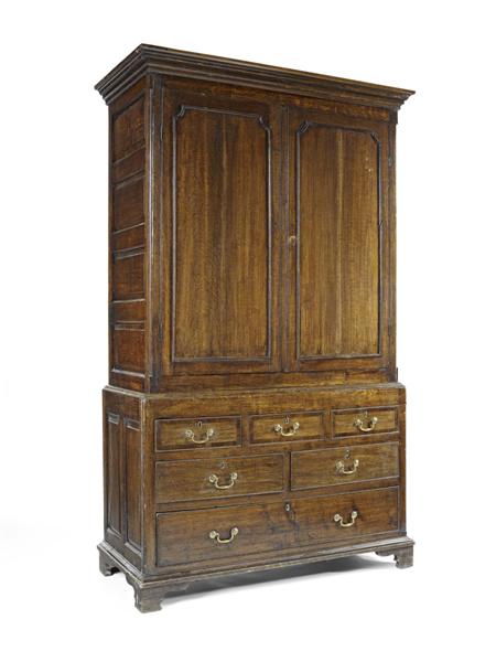 Appraisal: GEORGE III OAK AND MAHOGANY BANDED PRESS CUPBOARD CIRCA the