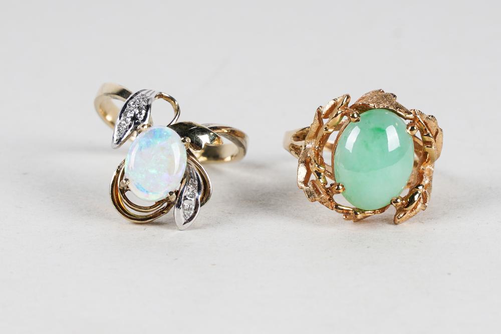 Appraisal: TWO KARAT GOLD STONE RINGSthe one with the jade cabochon