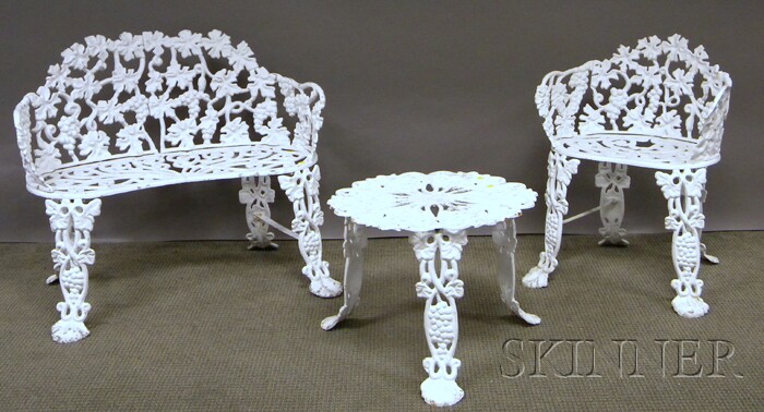 Appraisal: Three-piece White-painted Cast Metal Grapevine Pattern Garden Set an aluminum