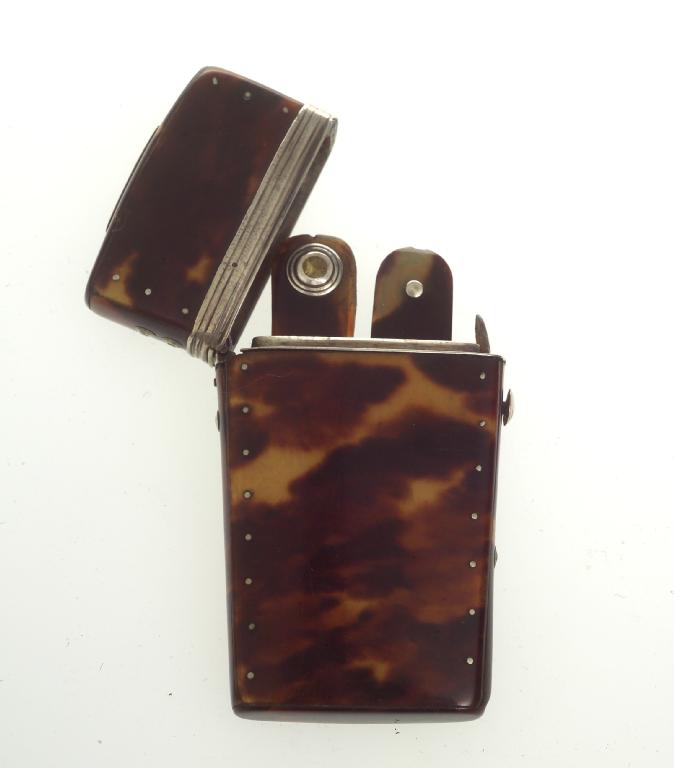 Appraisal: EARLY th CENTURY TORTOISESHELL AND WHITE-METAL MOUNTED LANCET CASE enclosing