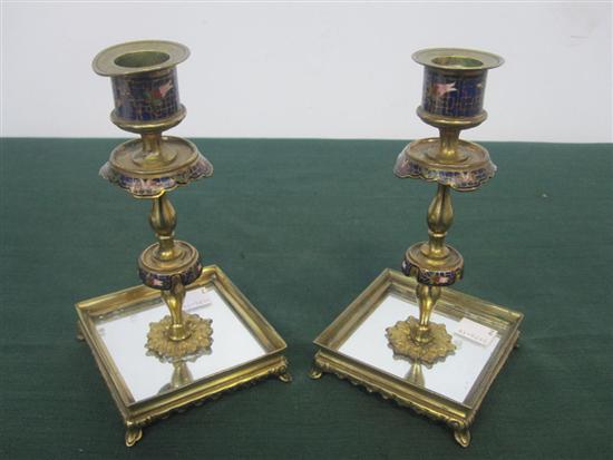 Appraisal: PAIR OF ANTIQUE CLOISSONE CANDESTICKS Bronze with cloissone tiers and