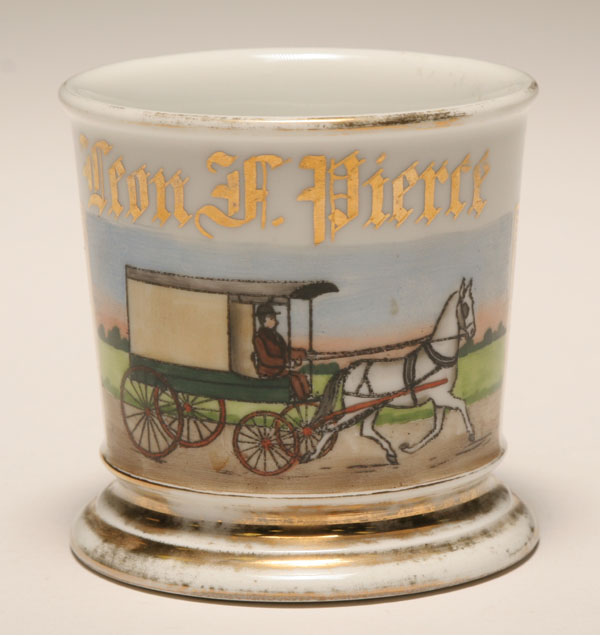 Appraisal: Occupational shaving mug Horse Drawn Delivery Wagon Gilt trim Limoges