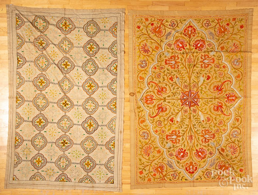 Appraisal: Two crewelwork panels early th c Two crewelwork panels early