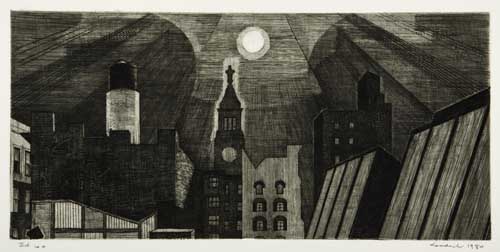 Appraisal: ARMIN LANDECK Manhattan Rooftops in Moonlight Engraving x mm x