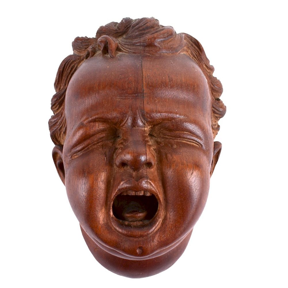 Appraisal: Carved Wood Crying Baby Antique Carved Wood Crying Baby Head