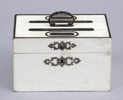 Appraisal: FRENCH METAL-MOUNTED IVORY LACQUER LETTER BOX The hinged lid with