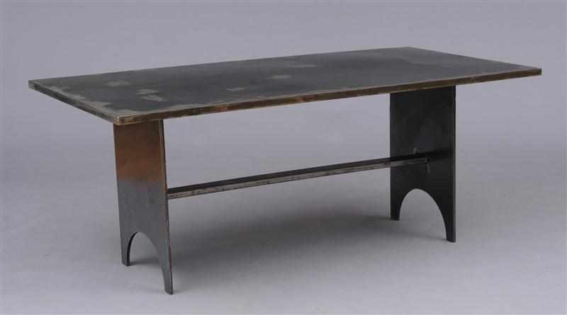 Appraisal: EDWARD HIGGINS b STEEL DINING TABLE The rectangular top over