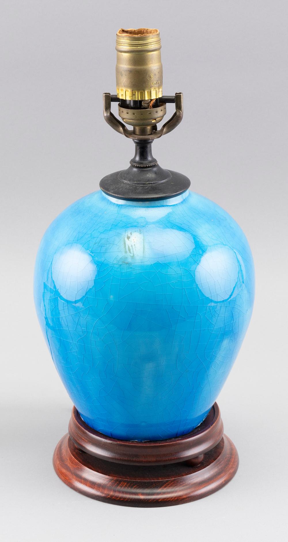 Appraisal: CHINESE TURQUOISE BLUE CRACKLE GLAZE VASE LATE TH EARLY TH