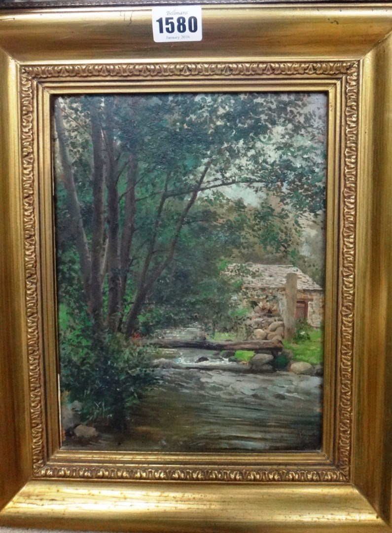 Appraisal: Antonio Caba - Riverside Cottage oil on panel inscribed and