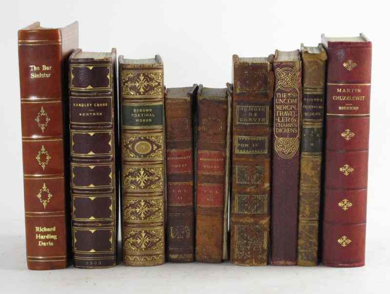 Appraisal: Assorted Antique Leather Bound Booksincluding ''Handley Cross '' ''Byron's Poetical