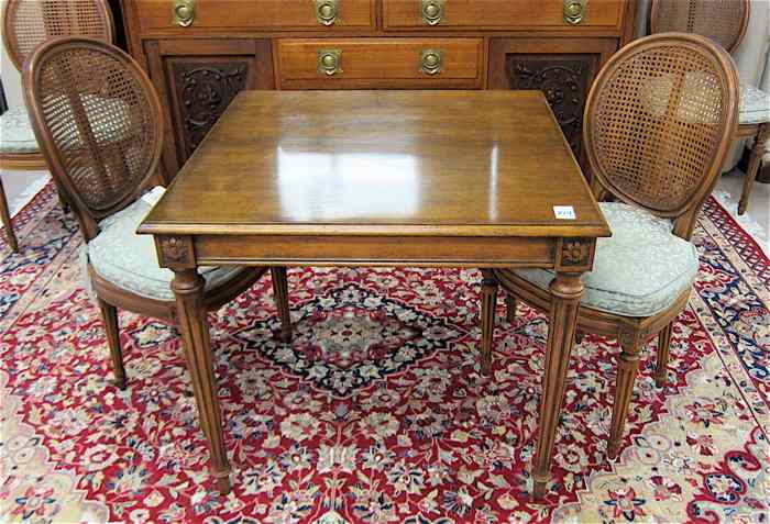 Appraisal: LOUIS XVI STYLE CARD TABLE AND CHAIR SET American th