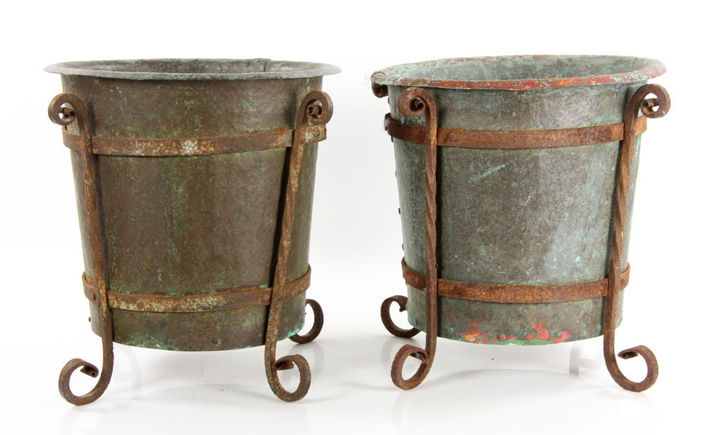 Appraisal: - Two Arts and Crafts Copper and Iron Planters Lot