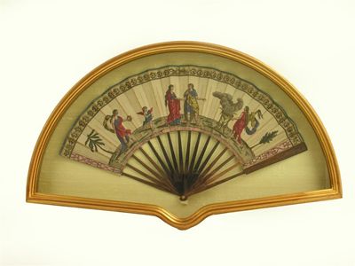 Appraisal: A French printed fan c plain wood inner sticks and