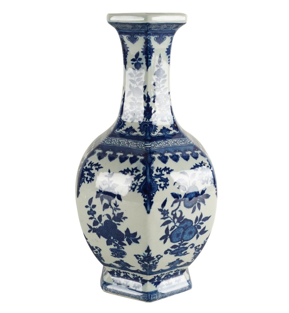 Appraisal: CHINESE BLUE WHITE PORCELAIN HEXAGONAL VASEmarked to underside inches high