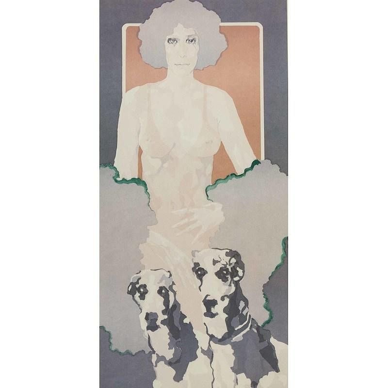 Appraisal: print Framed print of woman and two dogs numbered lower