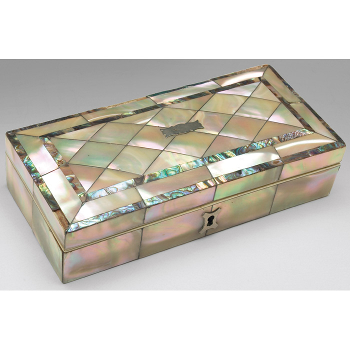 Appraisal: Mother of Pearl vanity box rectangular form inlaid with mother