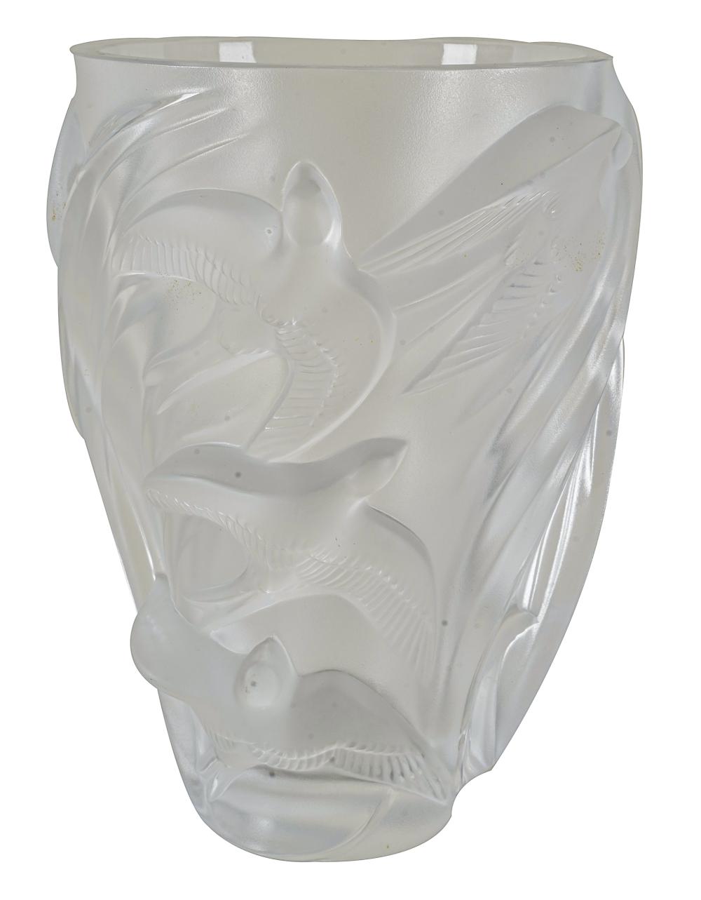 Appraisal: LALIQUE MARTINETS MOLDED FROSTED GLASS VASEsigned Lalique France to underside