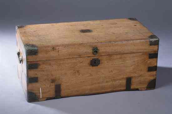 Appraisal: ENGLISH CAMPHORWOOD CAMPAIGN TRUNK th century Brass plaque engraved in