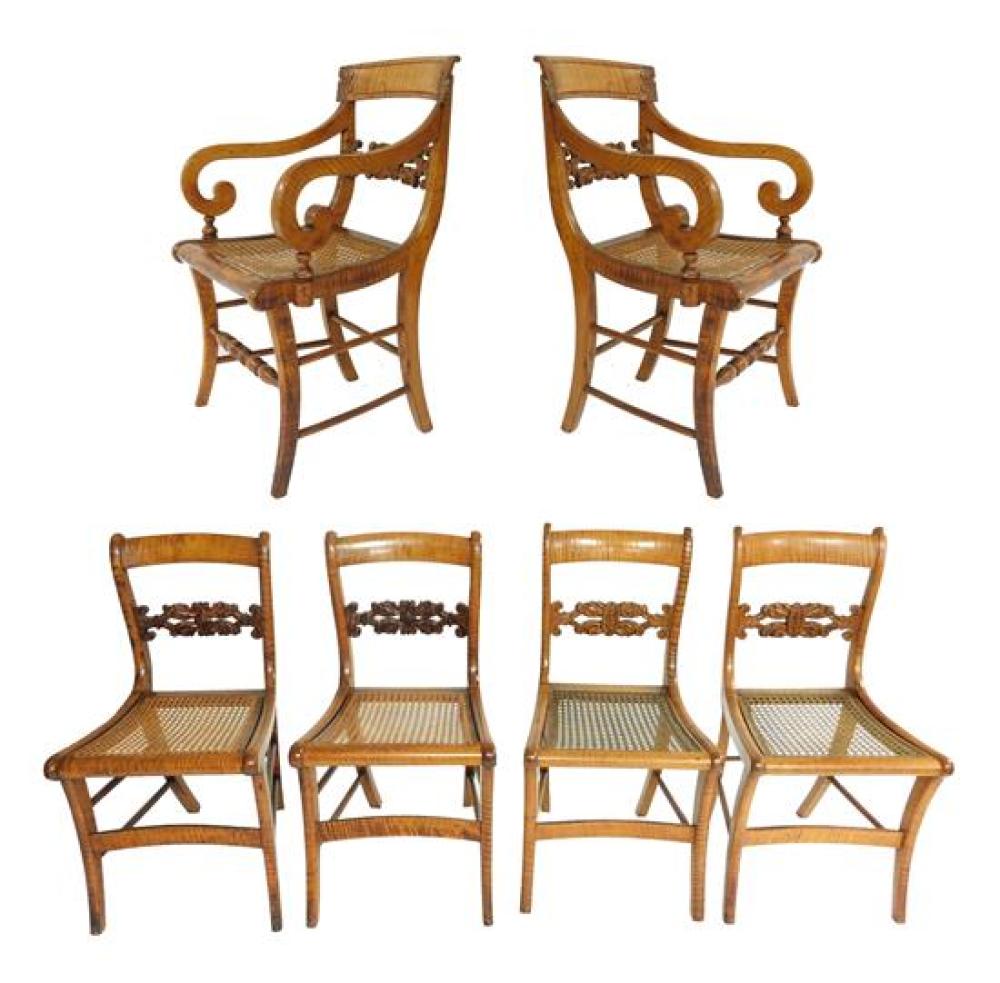 Appraisal: American New York Federal set of six figured maple chairs