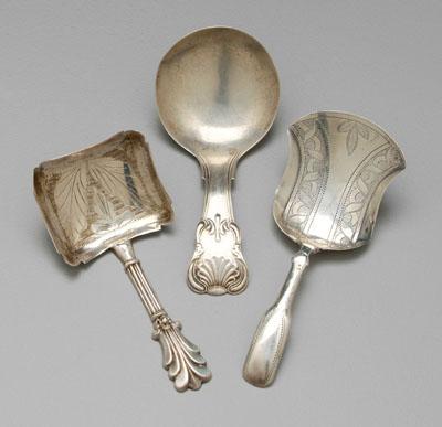 Appraisal: Three English silver caddy spoons all Birmingham bright-cut engraved rectangular