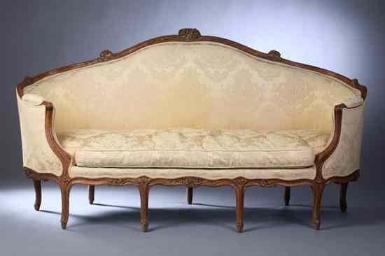 Appraisal: LOUIS XV BEECH WOOD CANAP Mid th century yellow damask